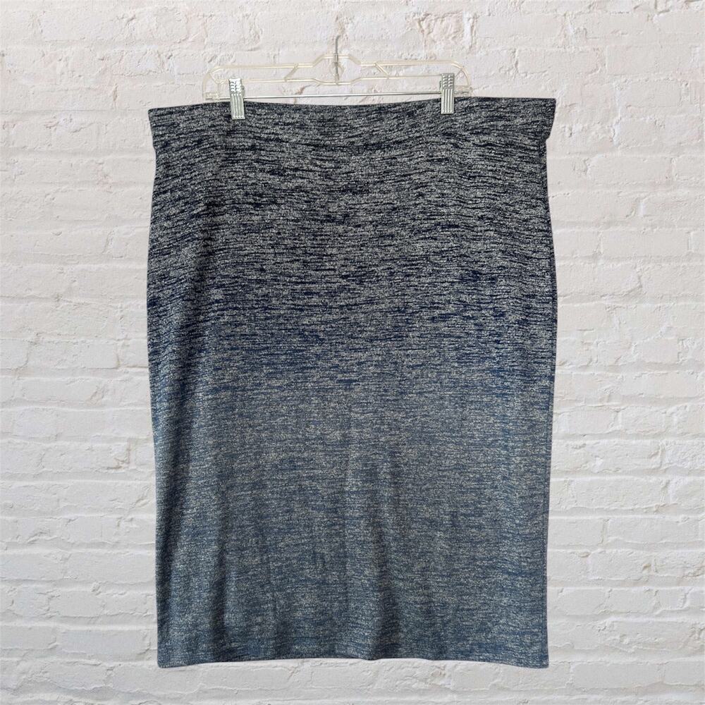 Liz Claiborne Women Plus Blue Gray Ombre Knit Pencil Midi Bodycon Skirt Size 2XL